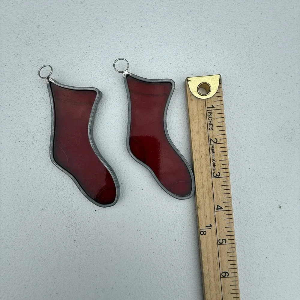 Set Of Stained Glass Christmas Stocking Ornaments‎